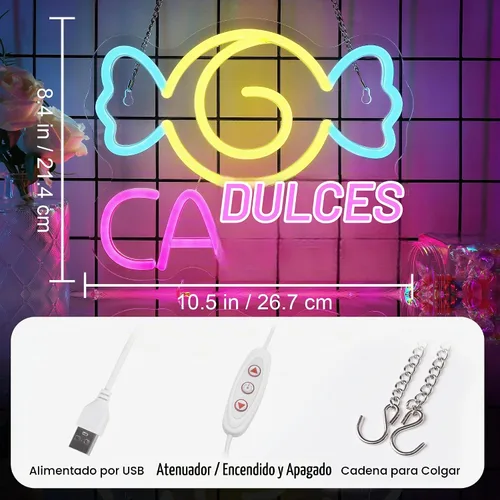 Vista 2 de Letrero de neón para decoración de pared, luces para taller, letreros comerciales - Adecuado para bar de cueva de hombre, pub, restaurante Dulce