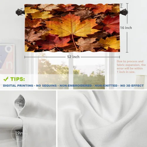 Vista 79 de Shrahala Orange Autumn Autumn Blackout Curtain Tiers, Fall Kitchen Valance Light Blocking Tier Drapes with Rod Pocket, 2 Pack 26 X 24 in