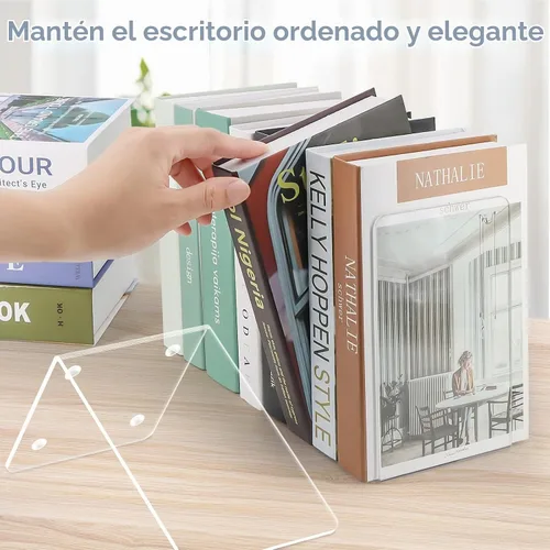 Vista 5 de Sujetalibros acrílicos de 2 piezas, extremos de libro VFINE para estantes, sujetalibros transparentes para estantes, decoración de libros