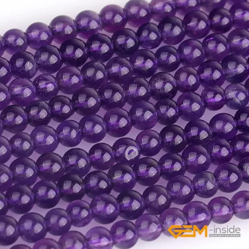 Vista 3 de GEM-Inside - 95 cuentas AA color morado oscuro de amatista de 15 pulgadas por hebra con agujero, piedras preciosas naturales y cuentas de cristal