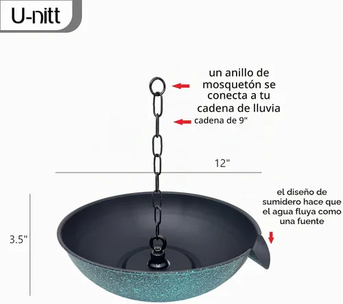 Vista 2 de U-nitt Cuenco Colector de Derrames de 12 pulgadas Cuenca Colectora de Bajante para Anclaje y Estaca de Cadena de Lluvia Recolección de Agua