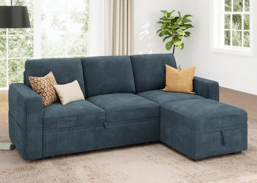 Vista 6 de HONBAY Sofá cama modular modular con cama extraíble, sofá en forma de L con almacenamiento, sofás modulares seccionales para sala de estar