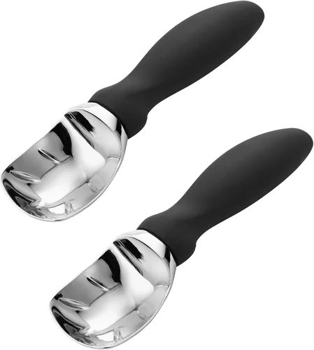 Vista 23 de Spring Chef - Cuchara para helado rosa de alta resistencia con mango suave, cuchara profesional para helado, cuchara de metal para masa de galletas