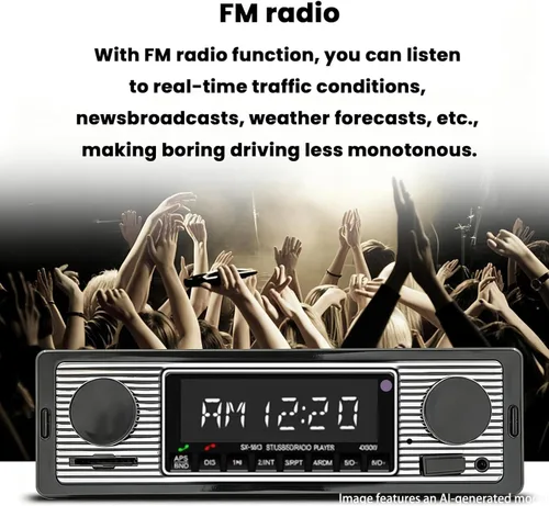Vista 6 de Estéreo clásico para automóvil con Bluetooth, llamadas manos libres y control de voz, radio FM, reproductor de MP3, puerto USB/SD/AUX, carga rápida