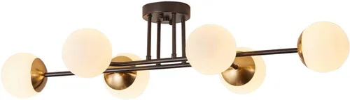 Vista 2 de Aiwen Moderna lámpara Sputnik de montaje semiempotrado con 6 luces de cristal negro dorado para techo, globo rústico, iluminación de techo regulable