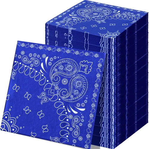 Vista 11 de Teling Servilletas tipo bandana de 2 capas desechables con estampado de cachemira a granel para fiesta temática de vaquero occidental