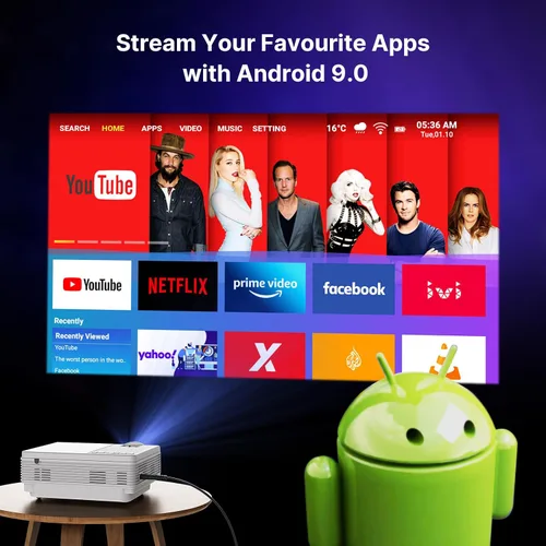 Vista 5 de Proyector WiFi 5G con sistema operativo Android, proyector nativo 1080P HD de 12000L, proyector de teléfono para iOS y Android, compatible con bolsa