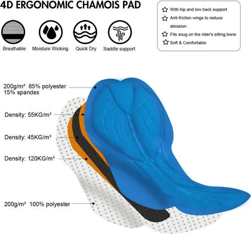 Vista 3 de Przewalski Ropa interior de ciclismo para hombre, con acolchado 4D, para bicicleta, forro de MTB, ropa interior para ciclismo