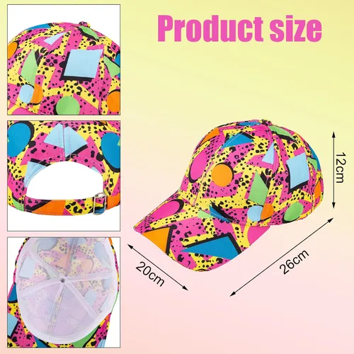 Vista 3 de Riñonera de neón de los años 80 y 90, paquete de cinturón retro, bolsa de cintura casual para hombres y mujeres y gorras de béisbol, sombreros