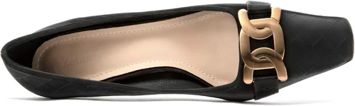 Vista 3 de Zelaprox Zapatos de tacón cuadrado cerrados para mujer, tacón bajo de gatito, de metal a la moda, sin cordones, para boda, fiesta, zapatos cómodos