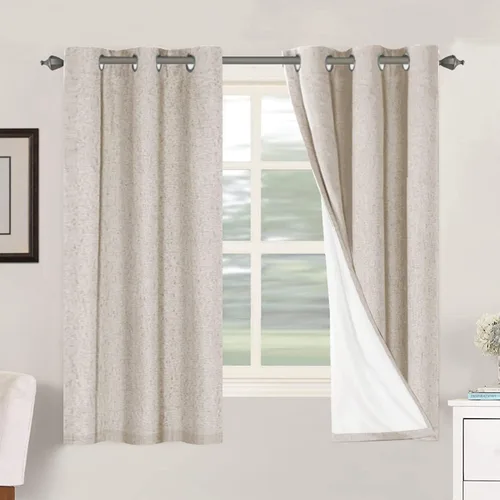 Vista 211 de H.VERSAILTEX Cortinas 100% opacas con aislamiento térmico, texturizadas, de lino, con bloqueo completo de calor y luz, para sala de estar y Negro