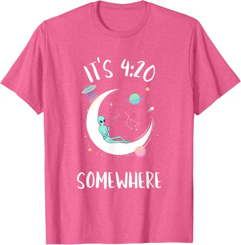 Vista 25 de Funny Weed Joint Smoking Moon Alien It's 4:20 Somewhere Camiseta, Negro, S