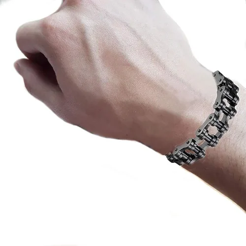 Vista 2 de Pulsera de cadena de eslabones para hombre, acero inoxidable, color negro, 0.748 in