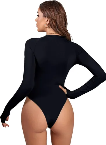 Vista 2 de LYANER Body básico de manga larga con cuello redondo y elástico para mujer
