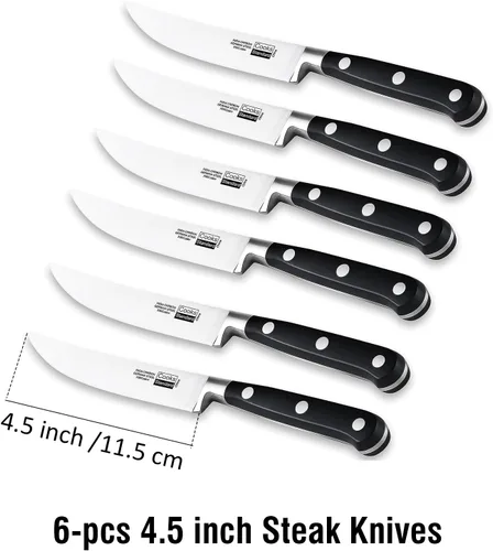 Vista 2 de Cooks Standard Juego de cuchillos clásicos para carne, acero inoxidable de alto carbono, mango ergonómico, 6 piezas, color negro