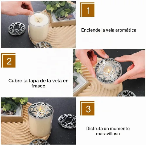 Vista 3 de Shellwei 4 piezas de velas para quemar uniformemente, tapa de tarro de plata, velas perfumadas, accesorios de regalos para mujer