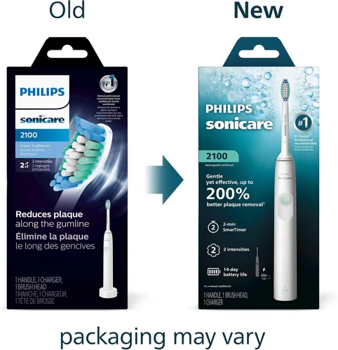 Vista 2 de Philips Sonicare Cepillo de dientes eléctrico serie 2100, cepillo de dientes sónico con tecnología Sonic avanzada, dos ajustes de intensidad