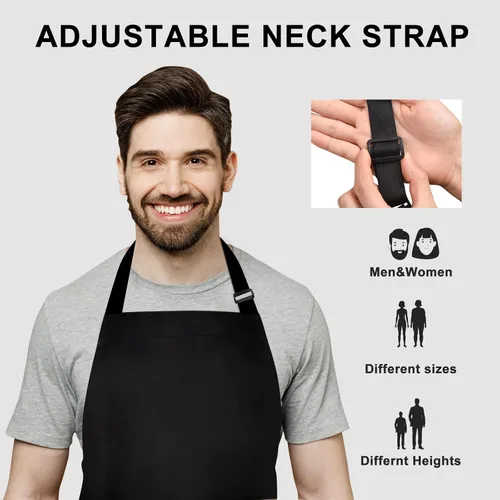 Vista 5 de Delantal ajustable, paquete de 2 delantales con 2 bolsillos, delantales de cocina para hombres y mujeres, para barbacoa al aire libre, hornear