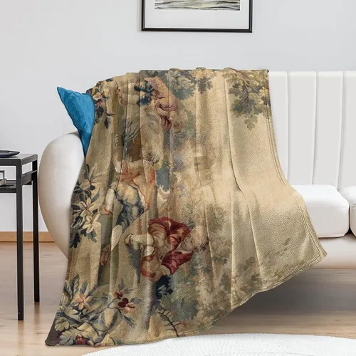 Vista 8 de Aubusson - Manta de franela con estampado francés antiguo de 50 x 40 pulgadas, manta ligera y esponjosa de invierno y otoño, acogedora y suave felpa