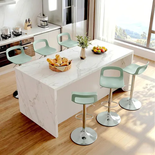 Vista 20 de LSSPAID Juego de 4 taburetes de bar giratorios de 360° de altura ajustable con respaldo y reposapiés, sillas de bar modernas de altura de mostrador