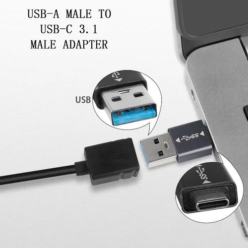 Vista 3 de QIANRENON 5 unids USB 3.1 macho a USB C macho adaptador USB A a USB C conector 10 Gbps, compatible con sincronización de datos OTG para teléfono