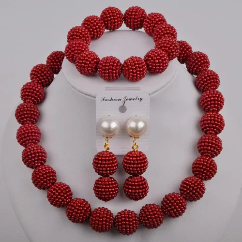 Vista 2 de Conjunto de collar y aretes para mujer con perlas de imitación joyas nigerianas boda joyas africanas de Aczuv