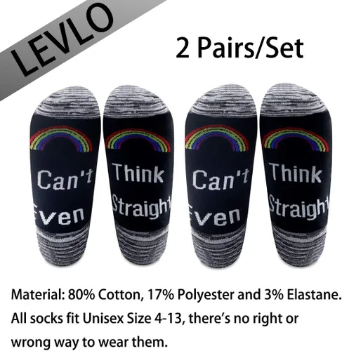 Vista 2 de LEVLO Rainbow LGBT - Calcetines de algodón con texto en inglés "I Can't Even Think Straight Cotton Socks Birthday Gift