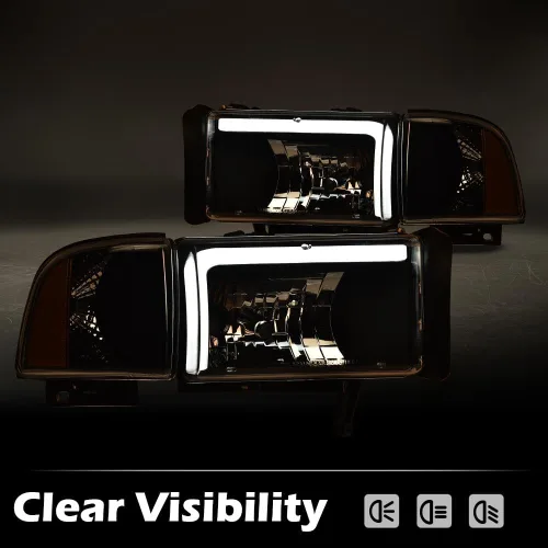 Vista 3 de PIT66 Conjunto de faros LED para Dodge Ram 1500 2500 3500 1994-2002 Reflector ámbar con carcasa negra