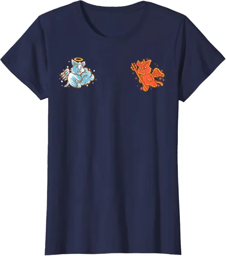Vista 32 de Camiseta de gato ángel y diablo sentado en tu hombro Nerd Kitten, Negro