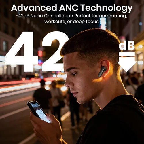 Vista 2 de Auriculares inalámbricos 5.4 Bluetooth 100H Auriculares Bluetooth Auriculares con cancelación activa de ruido, auriculares intrauditivos con 4