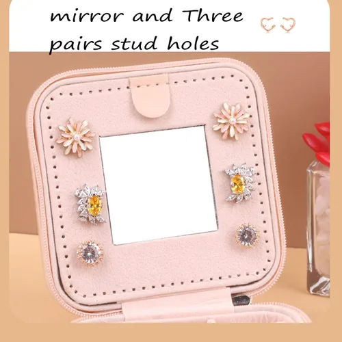 Vista 4 de CRUOXBB Jewelry Box for Women Girls,Mini Portable Jewelry Case For travel,Personalized Small Jewelry CaseJewelry Organizer Box with Mirror (Pink-K)