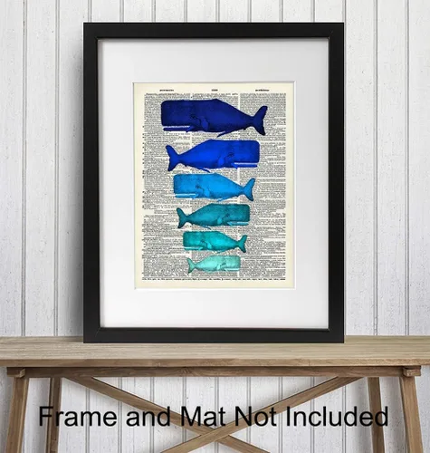 Vista 2 de Blue Whales - Impresión artística de diccionario sin marco, ideal para pescadores, hermosa decoración para el hogar, regalo asequible, listo