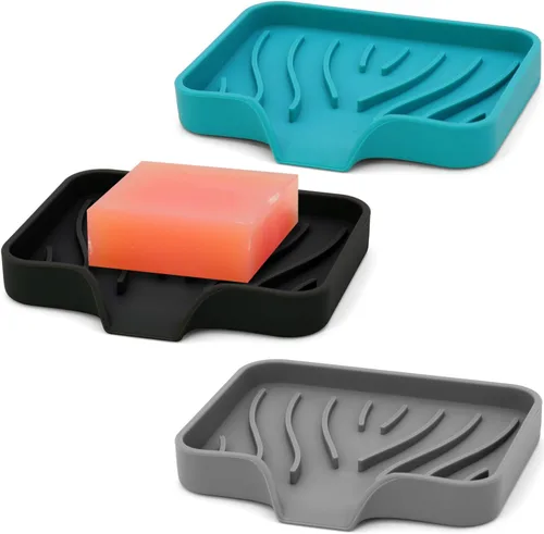Vista 19 de AIMAIAIMAI Juego de 3 jaboneras de silicona, soporte para jabón con diseño autodrenante, bandeja fácil de limpiar para ducha, baño, cocina y bañera