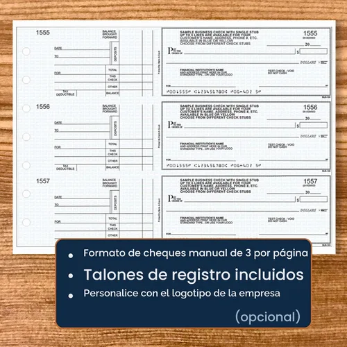 Vista 2 de Cheques comerciales manuales, seguridad azul, 3 a una página con trozo, 250