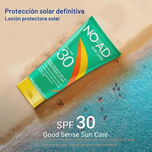 Vista 2 de NO-AD Loción de protección solar SPF 30 Protección UVA/UVB de amplio espectro Resistente al agua Sin octinoxato ni oxibenzona con vitamina E