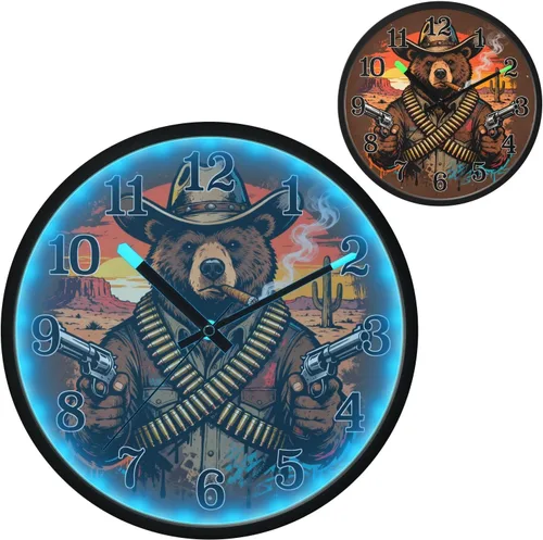 Vista 2 de Silent Non-Ticking Battery Operated Clock Luminous Voice-Activated Clocks Sunset Cowboy Beer Retro 12 Inch for Office, Home, Bathroom, Kitchen