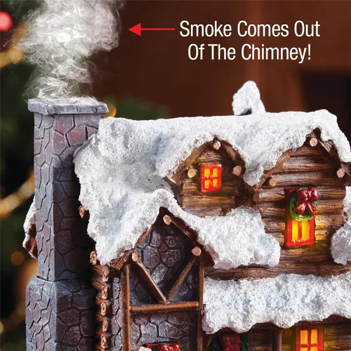 Vista 9 de Quemador de incienso con diseño de cabaña campestre en Navidad con humo de chimenea