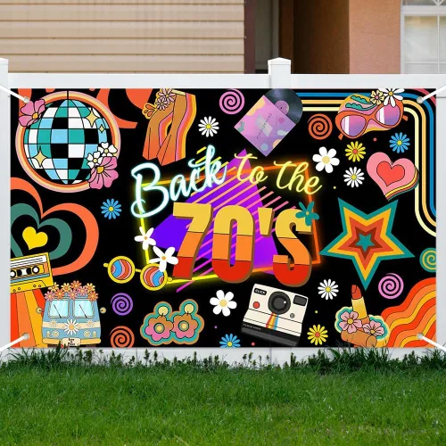 Vista 4 de Lofaris Banner de los años 70: decoraciones de fiesta de regreso a los 70, fondo retro de fotografía con temática de discoteca para fiesta