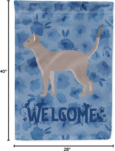 Vista 8 de Caroline's Treasures CK4813CHF - Bandera de bienvenida con gato abisinio azul, manga grande, para porche, para colgar en la pared, poliéster