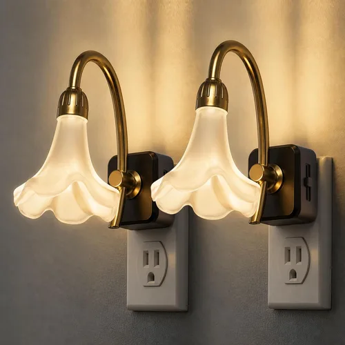 Vista 27 de L LOHAS LED Luz nocturna, luces nocturnas decorativas que se enchufan a la pared Anillo de oro manchado flor 3000K