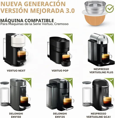 Vista 2 de Cápsula de café de metal de acero inoxidable compatible con cápsulas de café Vertuo Next para máquina N-espresso reutilizables
