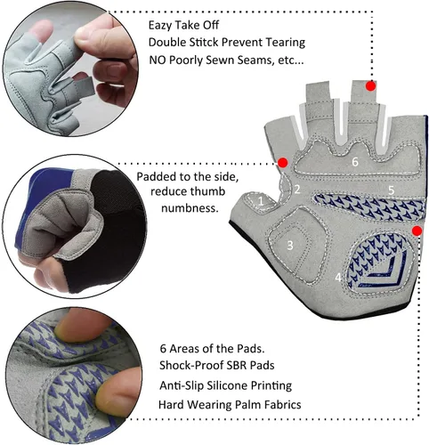 Vista 2 de Guantes de ciclismo para hombres y mujeres, guantes de ciclismo acolchados de medio dedo de 0.197 in, transpirables de montaña y carretera