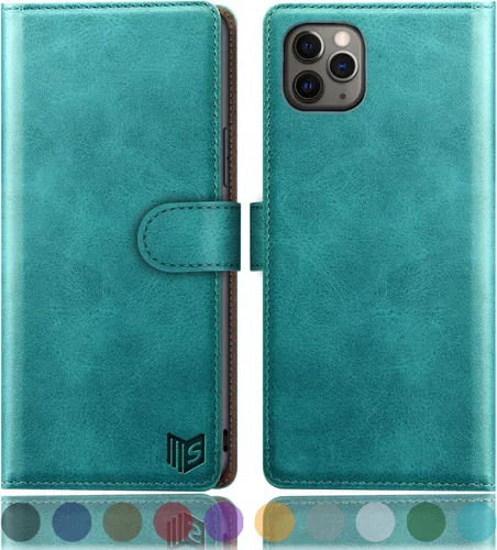 Vista 7 de SUANPOT Funda de piel tipo cartera para iPhone 11 Pro Max de 6.5 pulgadas con bloqueo RFID, soporte para tarjetas de crédito, funda de teléfono