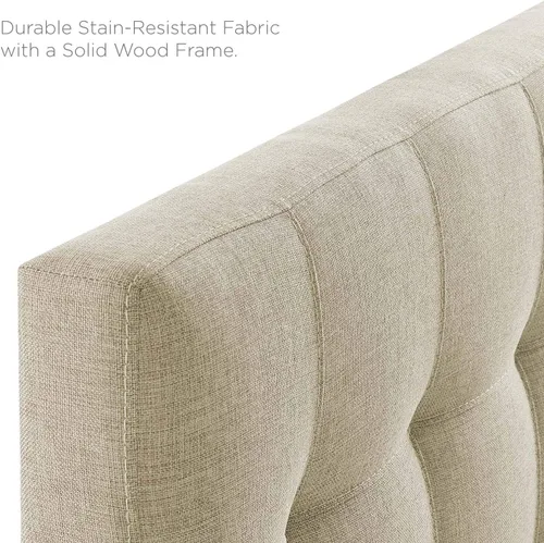 Vista 8 de Modway Lily Cabecero doble tapizado de tela de lino con botones en beige
