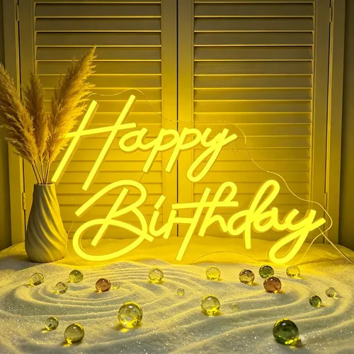 Vista 8 de Letrero de neón de feliz cumpleaños, luces de neón LED regulables, para fiesta de cumpleaños, letreros de neón para decoración de pared, alimentados