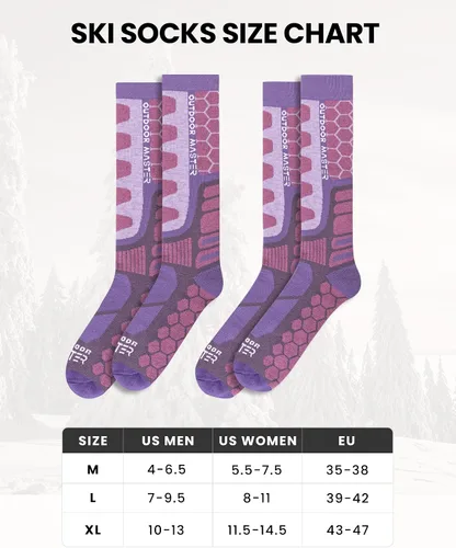 Vista 5 de OutdoorMaster Calcetines de esquí de lana merina, 23 pares sobre la pantorrilla, puños antideslizantes para hombres y mujeres, calcetines térmicos