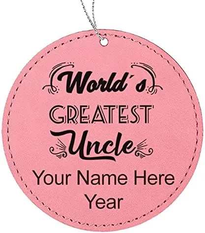 Vista 6 de LaserGram Personalized Christmas Ornament, World's Greatest Uncle, Faux Leather, Custom Laser Engraved Gift Idea (Round Shape, Black with Gold)