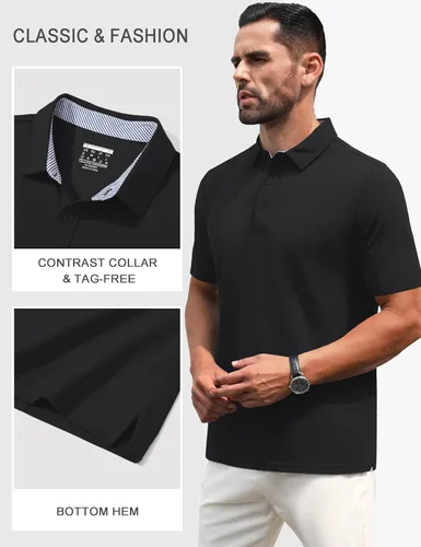 Vista 6 de MAGNIVIT Camisas polo de manga corta para hombre, camisas de golf atléticas que absorben la humedad, camisa casual de algodón con cuello de 3 botones