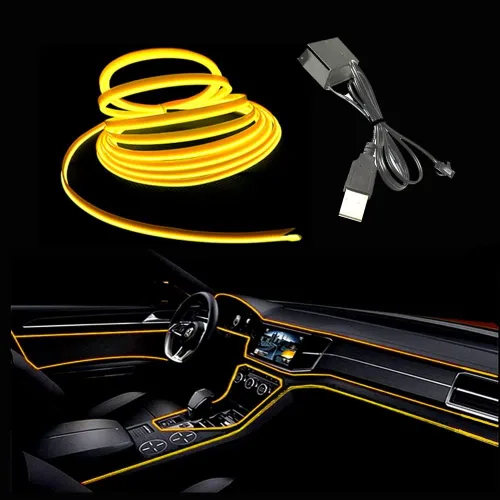 Vista 14 de Tira de luces LED de cable electroluminiscente azul para interior de automóvil, 6.5 pies de cable de neón con controlador USB de 5 voltios