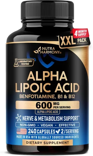 Vista 11 de Ácido Alfa Lipóico 600mg - Suplemento de ALA Antioxidante para el Apoyo a los Nervios, Energía y Metabolismo - Fuerza Extra con Benfotiamina, B1